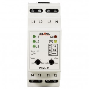 Zamel Exta PNM-31 - Przekaźnik napięciowy kontrolujący napięcie w sieci 3-fazowej, złą kolejną faz oraz asymetrię napięcia (Umin: 170-225V AC, Umax: 235-290V, Toff: 5s) - Podgląd zdjęcia nr 2