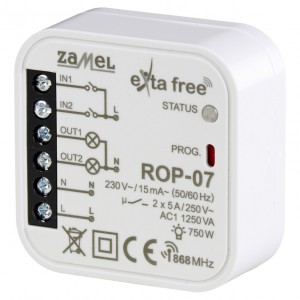 Zamel Exta Free ROP-07 - Bezprzewodowy odbiornik dopuszkowy 2-kanałowy do współpracy ze zwykłymi łącznikami (5A/1250W, 230V AC) - Podgląd zdjęcia nr 1