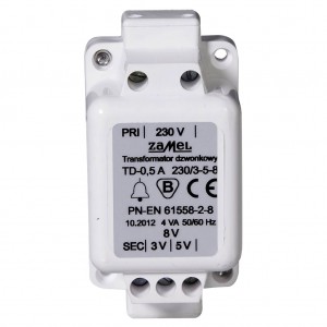 Zamel Ynsta TD-230 - Transformator dzwonkowy 3-5-8V AC 0,5A - Podgląd zdjęcia nr 2
