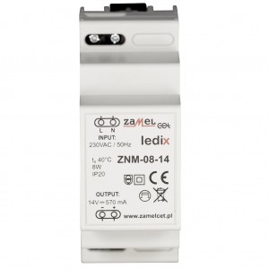 Zamel Ledix ZNM-08-14 - Zasilacz LED 14V DC, Mocy: 8W/0,57A, Montaż na szynie TH - Podgląd zdjęcia nr 1