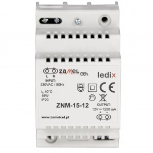 Zamel Ledix ZNM-15-12 - Zasilacz LED 12V DC, Mocy: 15W/1,25A, Montaż na szynie TH - Podgląd zdjęcia nr 1