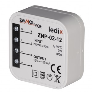 Zamel Ledix ZNP-02-12 - Zasilacz LED 12V DC, Mocy: 2W/0,165A, Montaż w puszcze instalacyjnej - Podgląd zdjęcia nr 2