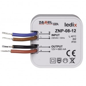 Zamel Ledix ZNP-08-12 - Zasilacz LED 12V DC, Mocy: 8W/0,65A, Montaż w puszcze instalacyjnej - Podgląd zdjęcia nr 1