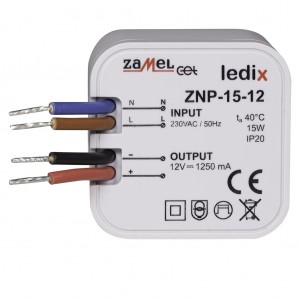 Zamel Ledix ZNP-15-12 - Zasilacz LED 12V DC, Mocy: 15W/1,25A, Montaż w puszcze instalacyjnej - Podgląd zdjęcia nr 1