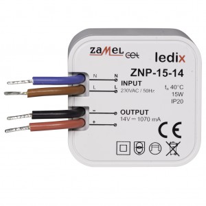 Zamel Ledix ZNP-15-14 - Zasilacz LED 14V DC, Mocy: 15W/1,07A, Montaż w puszcze instalacyjnej - Podgląd zdjęcia nr 1
